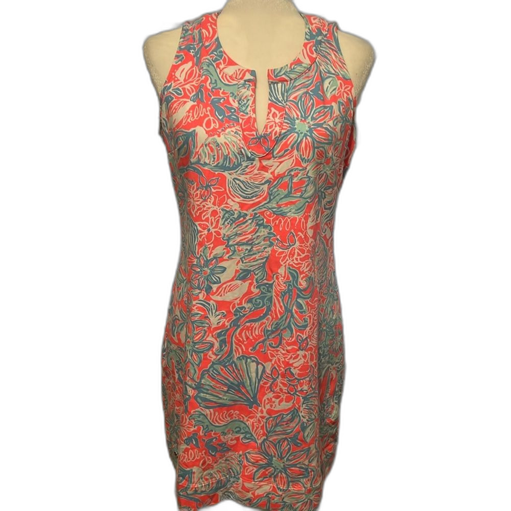 Lilly Pulitzer Coral and Aqua Floral Print Mini Dress